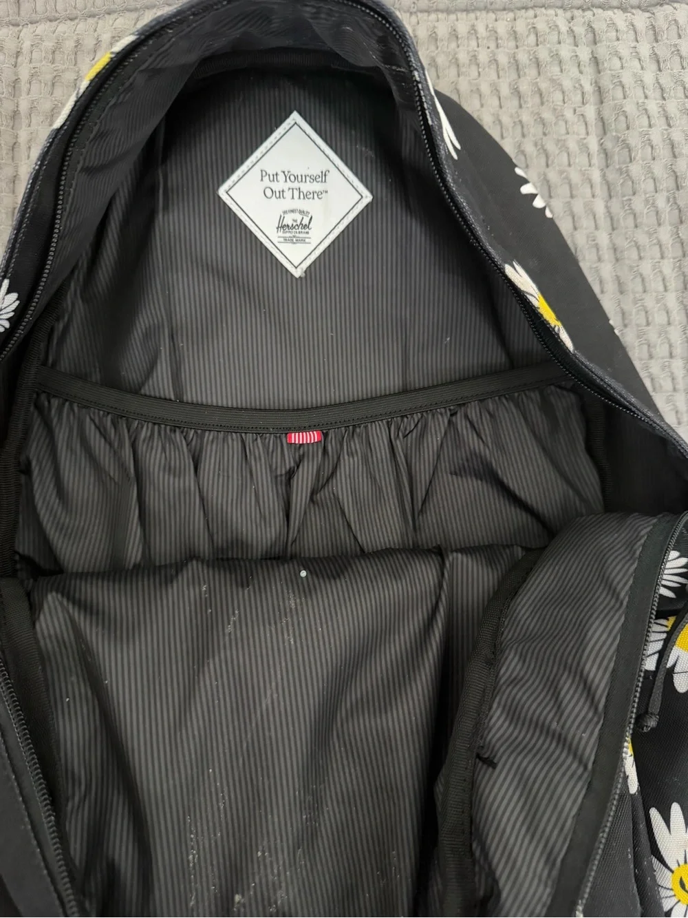 Herschel Daisy Print Classic Backpack - Black & White with Yellow Accents